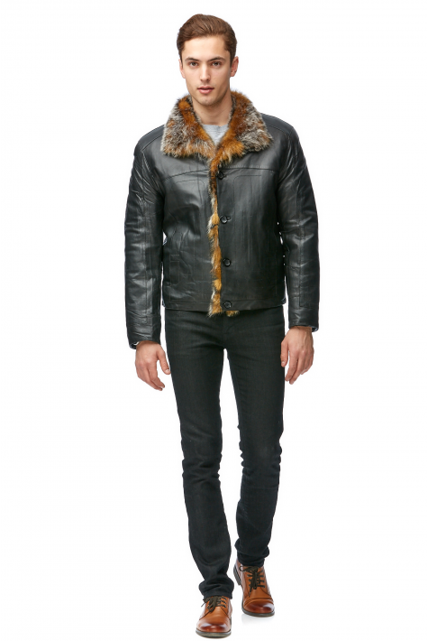 Мужская кожаная куртка из натуральной кожи на меху с воротником, отделка тоскана 8008520