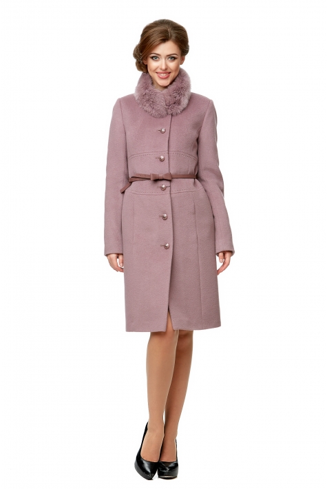 Женское пальто из текстиля с воротником, отделка песец 8008541