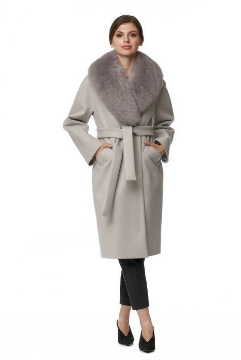 Женское пальто из текстиля с воротником, отделка песец 8017715